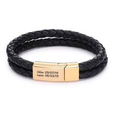 Explorer Svart Läderarmband till Män i 18k Guldpläterat Rostfritt Stål