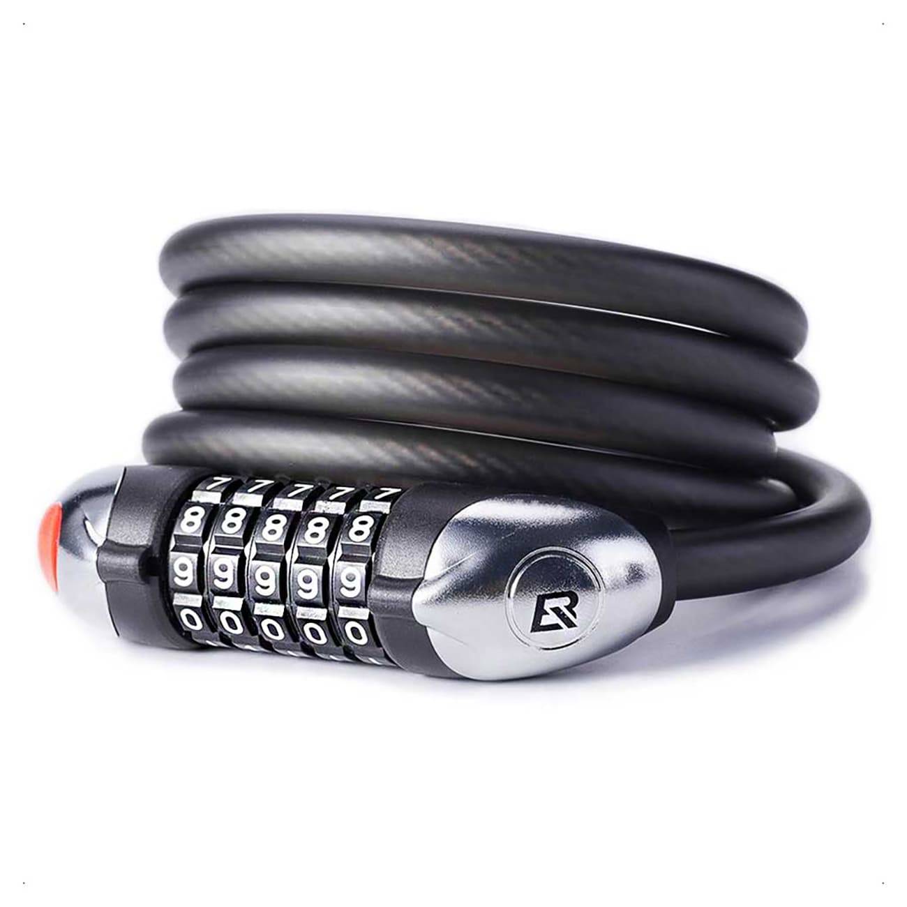 Rockbros RKS531 cykellås med 5-cifret kode, stålkabel, 120 cm, med LED-belysning – sort.