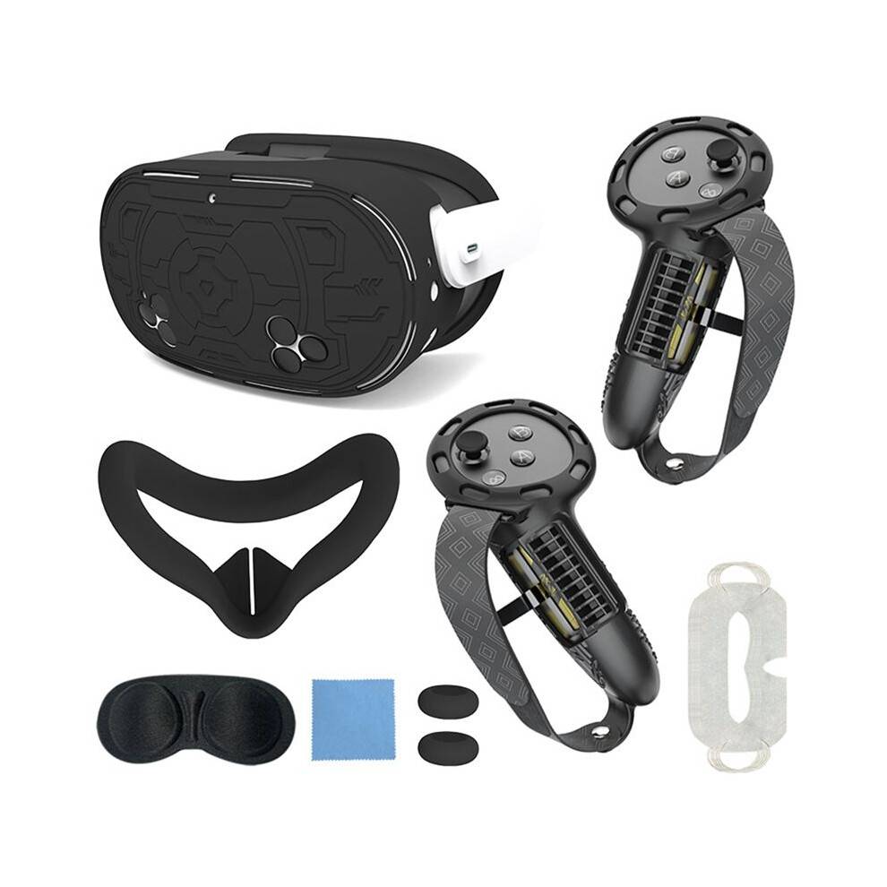 Lens Protection Cover, Anti-Fall VR Protection Cover, Controller Handle Cover for Meta Quest 3S 7-Piece Set Black
