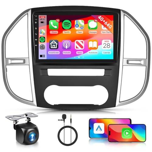 4 GB+ 64 GB Hodozzy Radio för Mercedes Benz Vito 3 W447 2014-2020 med Carplay Android Trådlös Auto 10 tums pekskärm 2 DIN bilradio med Bluetooth GPS, WiFi DSP FM/RDS Canbus kamera