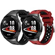 Songsier Armband kompatibelt med Huawei Watch GT2e, sport vattentätt ersättningsarmband av mjuk silikon endast för Huawei Watch GT2e (Svart-svart) + (Röd-svart)