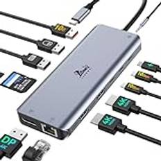 USB C dockningsstation 2 HDMI DP displayport dockningsstation trippel display USB C hub dubbel skärm 10 Gbps USB 3.1 multiport adapter USB C till DP, USB3.1, RJ45, PD Dockning, kompatibel med Dell,