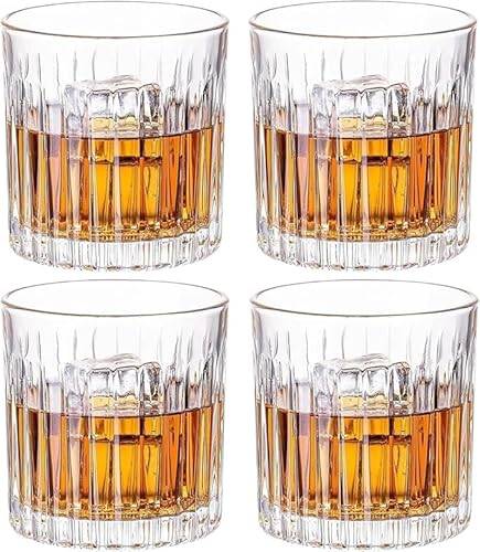 GLASKEY Whiskyglas, 300 ml blyfria kristallglas, whiskyglas set om 4 för att dricka bourbon, konjak, irländsk whisky, whiskyglas presentset för män