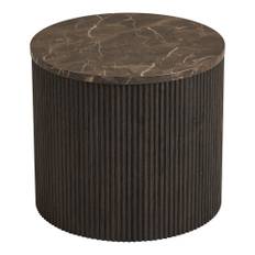 House Nordic - Rota hjørnebord – Marmorlook, mørkebrun – Ø45×H40 cm