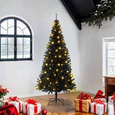 vidaXL Konstgjorda julgranar med LED -remsljus Svart 180 cm PVC