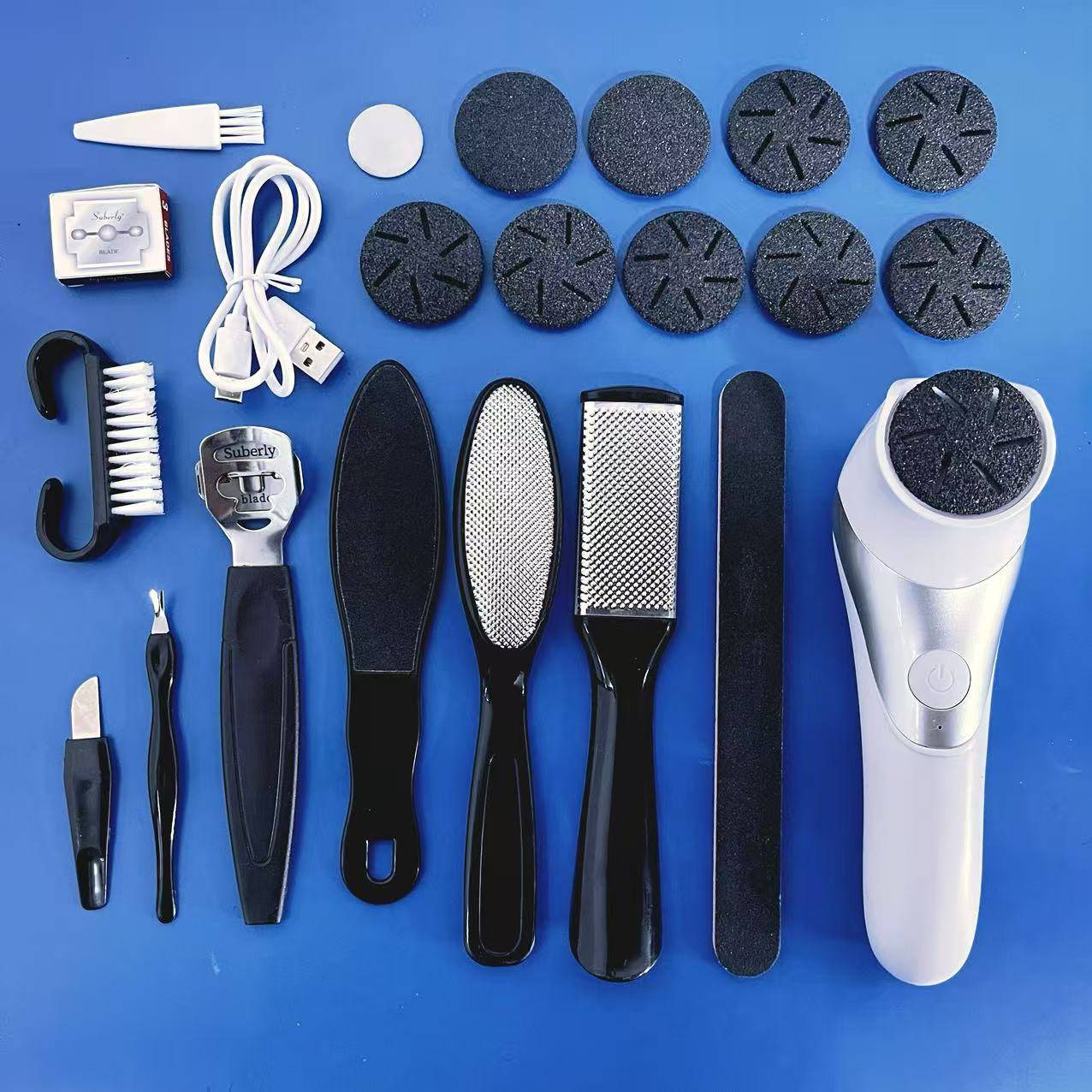 Electric With 3/6/9pcs Grinding Heads And A Set Of Pedicure Tools, Electric Foot File, Professional Foot Remover, Two-speed, Usb Charging, 500mah Lithium Battery - The Best Gifts For Holiday