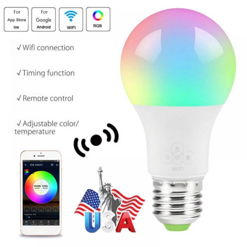 2-pak smarte pærer, WiFi farveskiftende LED, app/fjernbetjening, kompatibel med Alexa Google Home Assistant