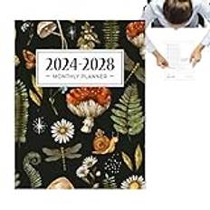 5 års månatlig planeringskalender, Blomdagbok 2024–2028, årlig dagbok med vintagedesign, månadskalender, månadskalender, månadskalender med tecknad film, blomplanender, månadsplanerare vintage