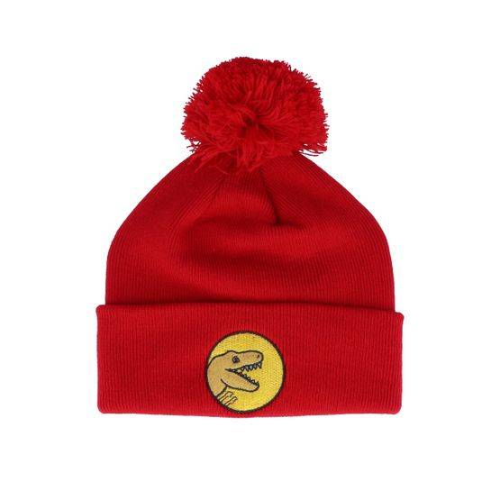 Kiddo Cap - Röd Beanie - Kids T-rex Park Pom Pom Red Beanie - Iconic @ Hatstore