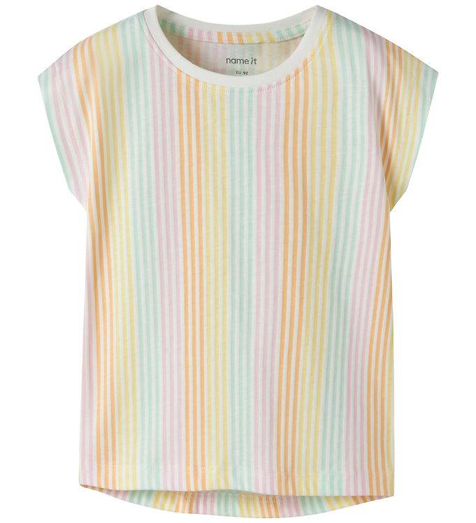 Name It T-shirt - NmfVigga - Bright White/Cool Stripe - Name It - 6 år (116) - T-shirt