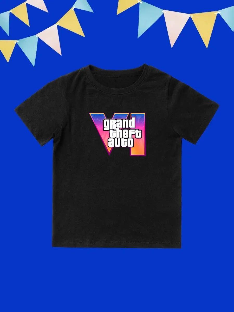Rundhalsad Tryckt Mönster Tröja Kortärmad Barn Toppar GTA Grand Theft Auto VI cm black