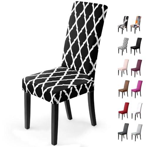 Stolsöverdrag 4 Stycken Stretch Stolskydd Modernt Stolskydd för Matstolar Hållbart Matstolsöverdrag Avtagbart Tvättbar Matstolar Överdrag för Restaurang Hotell Bankett (Svart Rutnät, 4 Stycken)-H