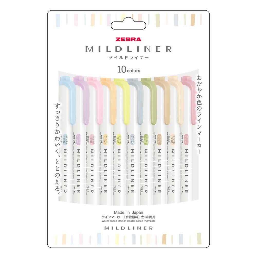 Zebra Mildliner Gentle Natural Set Highlighter, & Mild, 10-Color (WKT7-10C-YNTC)