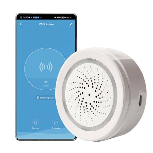 【Smart Wi-Fi-sirenalarm】Trådlös stroboskop-siren med ljud- och ljuslarm, 100 dB ljud, appfjärrkontroll, inbrottslarm, vänster med Tuya smarta enheter för hemsäkerhet och hemautomatisering