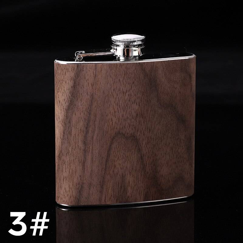 6oz trä läder höftkolvar rostfritt stål whisky vin alkohol flagon flaska drinkware för - Stil 3