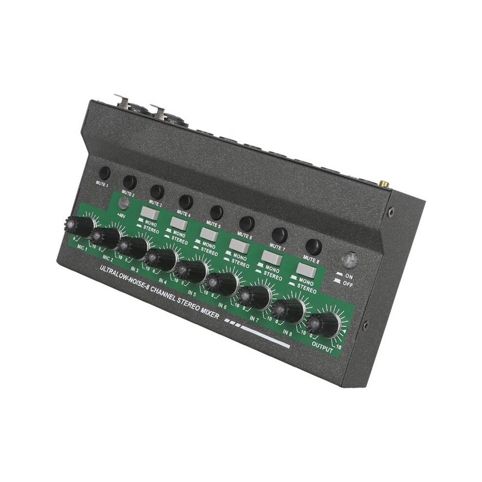 8-Channel Audio Mixer with 48V Phantom Power Supply Rechargeable Mix Expander Sound Processor 6.5 Microphone Effects