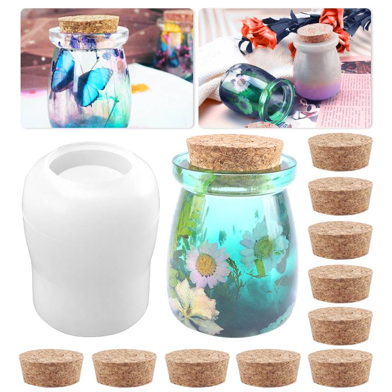 Jar Silicone Mold Resin Bottle Molds With Wooden Plugs For Epoxy Resin Art Crafts Vase Home Decorations Storage Seasoning Tank