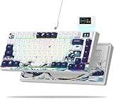 LQXQ SK80 mekaniskt tangentbord 75 %, speltangentbord kompakt LED-bakgrundsbelyst USB C, hot swappable tangentbord Kanagawa-tema, packningsmontering RGB anpassat tangentbord för Mac/Win, vitt