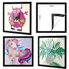 ELIAUK 4-pack diamantmålningsram, 30 x 30 svart diamantmålning fotoram, 5D diamantmålning ram, bild för diamantmålning (innermått 25 x 25 cm) (4 st) (4 st)