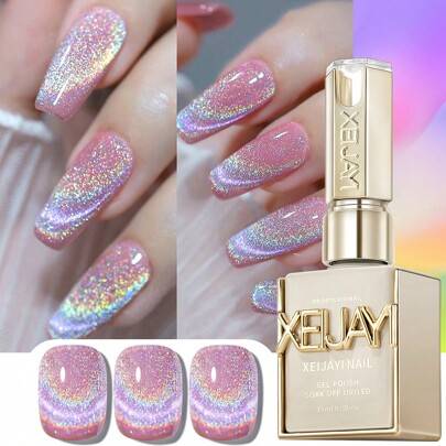 XEIJAYI 15ML Gelnagellack, Soak-Off Gelnagellack, Magnetiskt Gelnagellack, Gör-det-själv-nagelkonst, Nagelvård i salongsklass - Ingen magnet ingår - Rosa
