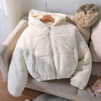 Jacka för tonårstjejer, dunjacka, vinterjacka, kappa, pälsjacka, vinterkläder för tjejer - Beige (14Y,13Y,16Y,15Y)