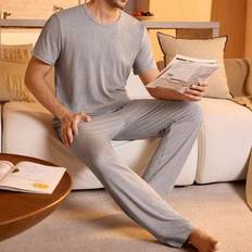 Men Solid Tee & Pants PJ Set / Pyjamas Set - Ljusgrå (L,M,S,XL,XXL)