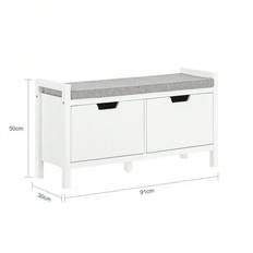 FSR146-W, Hall Förvaringsbänk Skobänk Skoställ Skoskåp med 2 dörrar och sittdyna - Vitt (91*30*50 cm)