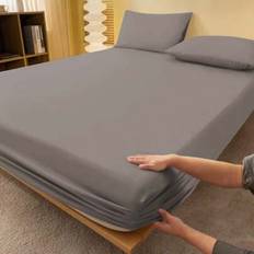 1pc Plain Grey Fitted Sheet, Mattress Protector, Mattress Cover For Bed, Bed Sheet, Soft And Breathable, For All Size Bed -Twin, Full, King, Queen Siz - Grey - Multi-size