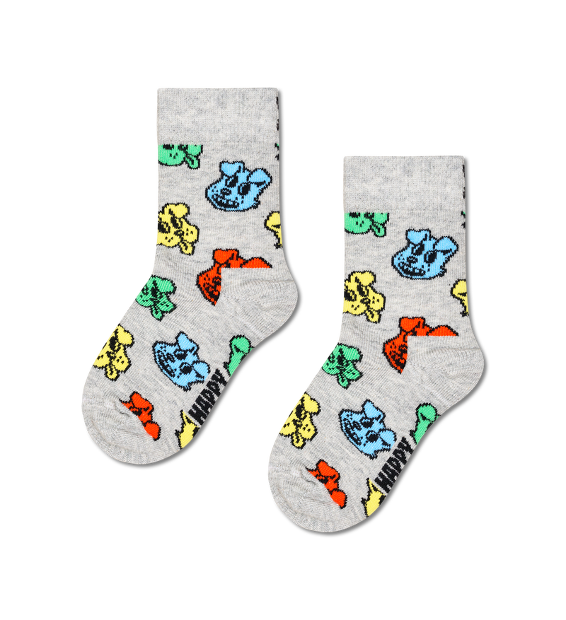 Colorful Cartoon Dog Face Kids Socks | Fun & Funky - Grey, Yellow, Red, Blue (0-12 Months)