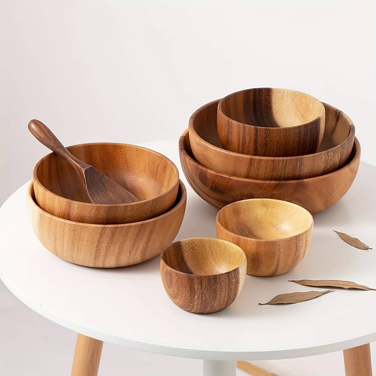 Acacia Wood Solid Wood Round Salad Bowl, Small, Large, Extra Large Wooden Salad Bowl