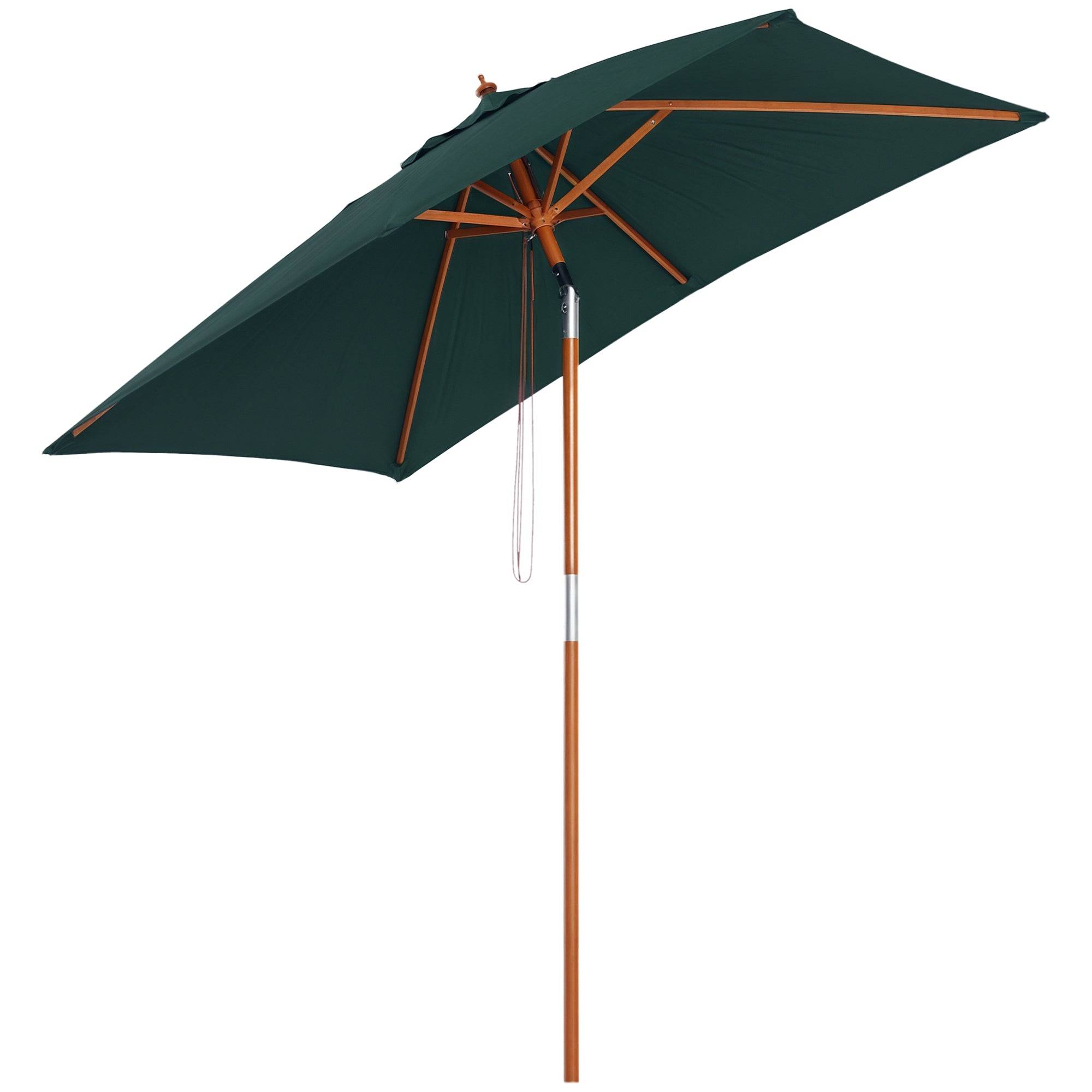 Parasol 200 x 150 x 235 cm, Sammenklappelig Haveparasol, 3-trins justerbar, Rektangulær Strandparasol, Vandafvisende og UV-resistent til Strand, Balkon, Terrasse, Have, Grøn