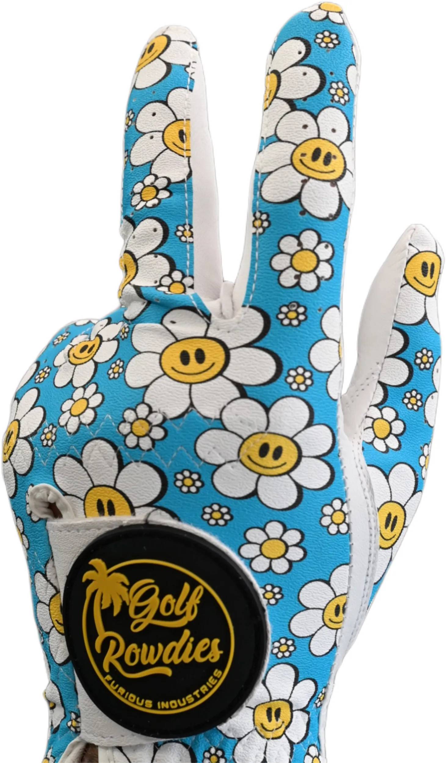 Golf Rowdies Happy Flower Damen Handschuh, weiß/mehrfarbig