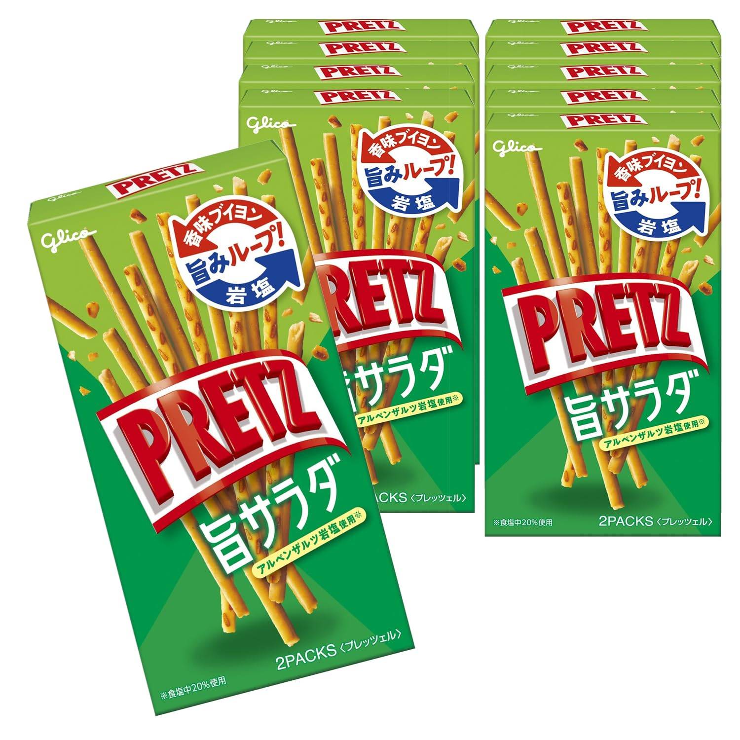 Pretz Uma Sallad 64g x 10 stycken Snacks Pretzels Smaksatt buljong Stensalt Ezaki Glico glico pretz