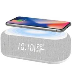 Digital väckarklocka, digital Bluetooth-ljudväckarklocka – nattlampa, Bluetooth-högtalare, trådlös laddare för iPhone/Samsung, temperaturvisning LED-display