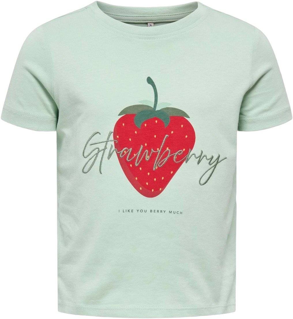 Only Mini Kmgcandy Life S/S Printed TEE JRS N Str 98 Piger - Aqua Foam/strawberry Kortærmede T-shirts Denim hos Magasin.