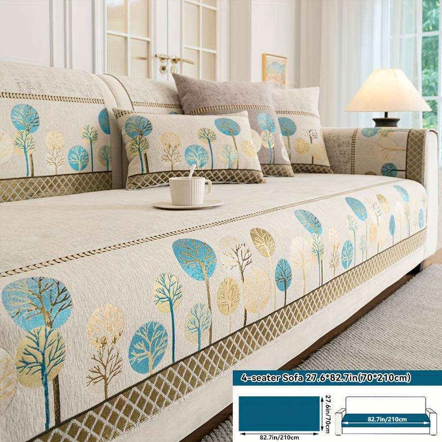 1pc Bohemian Thick Chenille Non-slip Sofa Cover With Tree Motif - Luxurious, Pet-friendly Couch Protector For Living Room, Bedroom, Study - Fit For 1 To 4 Seat Sofas, Machine Washable, Durability