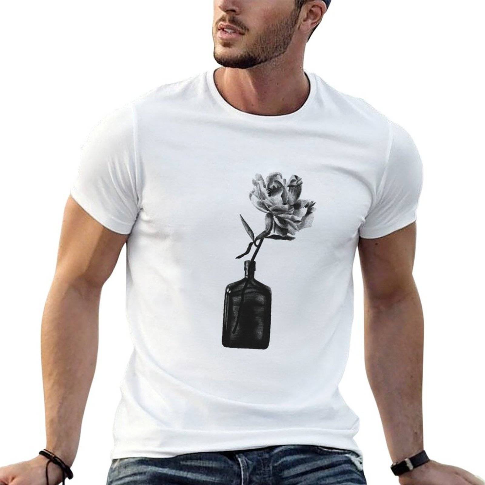 Flower in Bottle T-Shirt anime figures anime stuff plain black t shirts men