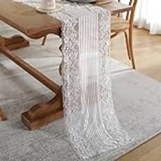 Table Runners Handgjord Enkel Fransk romantisk bomull ren vit urholkad broderikjol Set Lotus Leaf Bordsduk med öronkant av trä Bordsduk Semesterpresent(White,38 * 160cm)