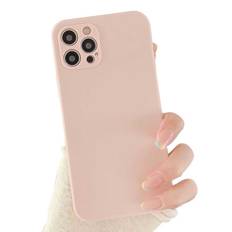 iPhone 12 tynd lyserød beige mobil shell med linse cover 1mm tpu - beige