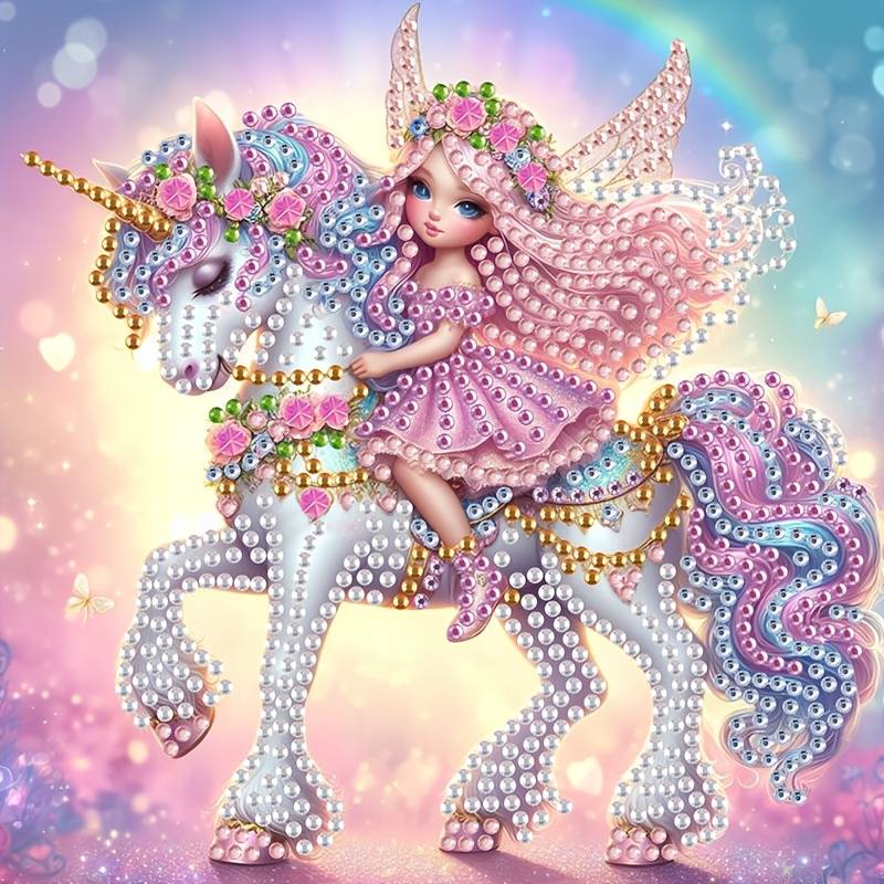 2d Pink Unicorn Riding Diamond Painting Kit 7.87*7.87in - Craft With Special Shaped Crystals And Rhinestones, Frameless Home Wall Decor, Perfect For Charm And Sparkle, Ideal Universal Gift