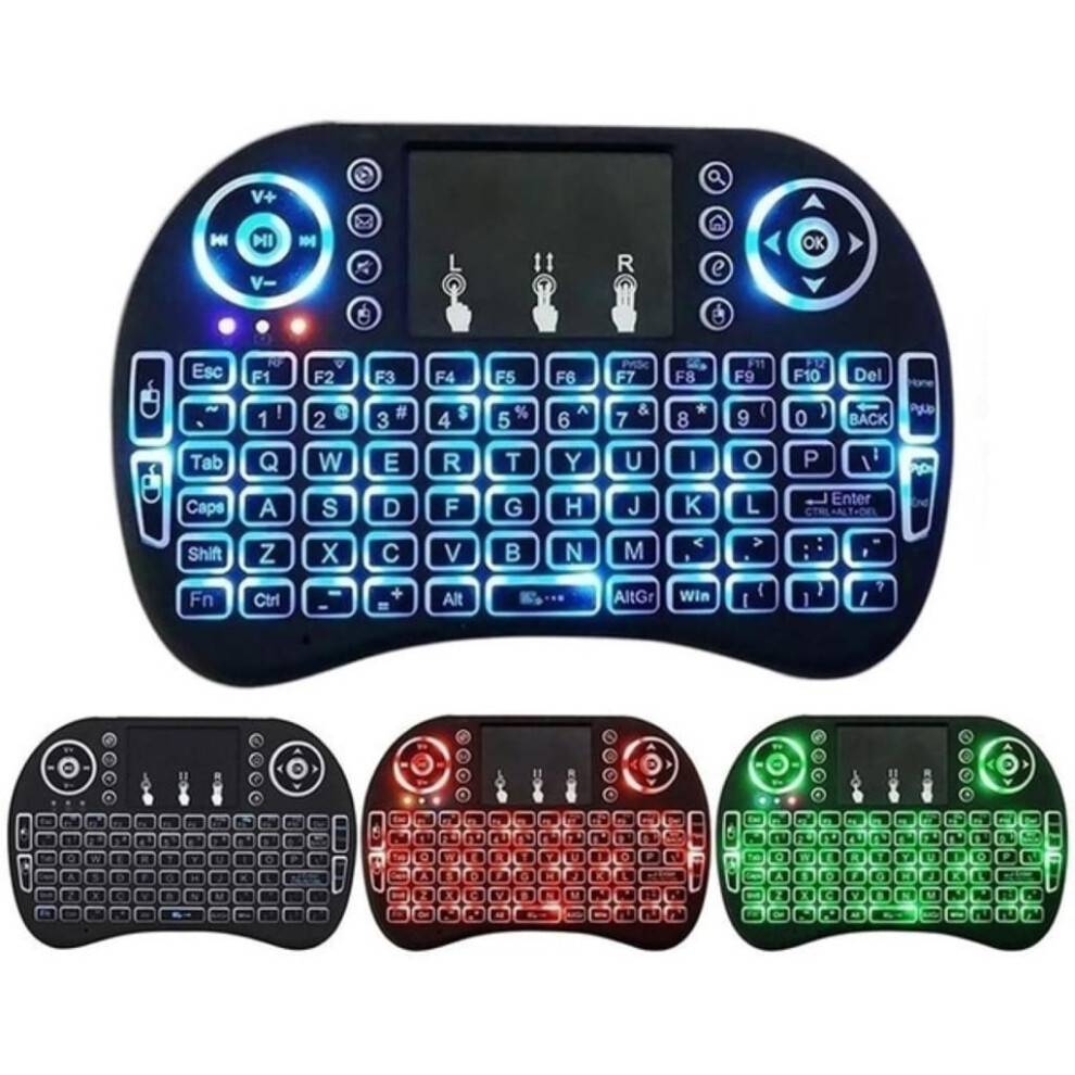 Mini trådløst tastatur med fjernbetjening med touchpad, baggrundsbelysning i flere farver for æstetisk appel, genopladeligt Li-ion-batteri f