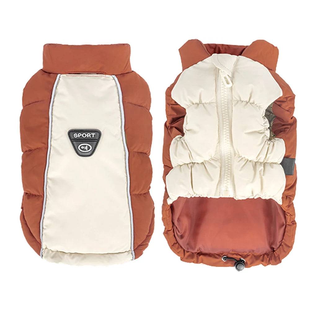 Windproof Reflective Down Jacket for Small Dogs | Harness Hole - Caramel White / L-suit 4.5-5.5kg / SPC (L-suit 4.5-5.5kg)