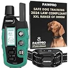 PAWPRO Hundträningshalsband, Räckvidd XXL på 3000m, Uppfyller Ny Djurskyddslag 2024, 3 Lägen BIP, Boost Vibration, för Hundar i Alla Storlekar, Vattentät och Uppladdningsbar (1 Halsband)