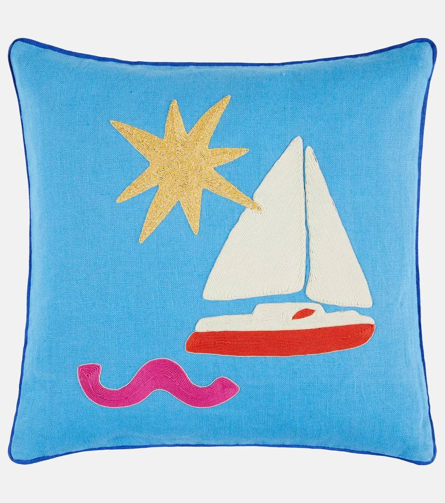 Jonathan Adler Playa Sailboat linen cushion - blue - One Size