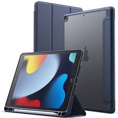 JETech Matt Hülle für iPad 9/8/7 (10,2 Zoll, Modell 2021/2020/2019, 9./8./7. Generation) mit Stifthalter, Mattierte Durchscheinende Rückseite Schlank Ständer Tablet Schutzhülle (Navy)