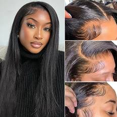 MEGALOOK Human Hair Wig Glueless Wigs Human Hair Straight 13x4 HD Lace Frontal Wigs 200% Density Brazilian Virgin Human Hair Wigs Pre Plucked Bleached Knots with Baby Hair Natural Color 22 Inch