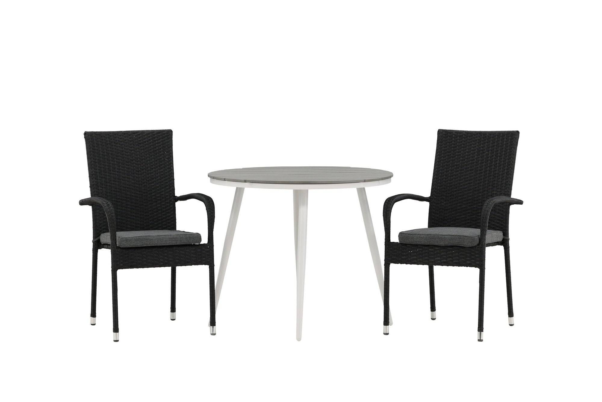 Venture Home Break - spisebord rund- White / Grey - Alu / Aintwood - 90ø _1+ Anna stol - Black _2