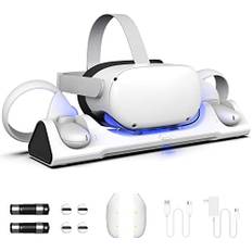 ZYBER Ladestation mit LED-Licht für Oculus Quest 2, USB, VR-Ladeständer für Meta Quest 2 (Unterstützung Elite Strap mit Akku), Ladestation mit 2 wiederaufladbaren Batterien
