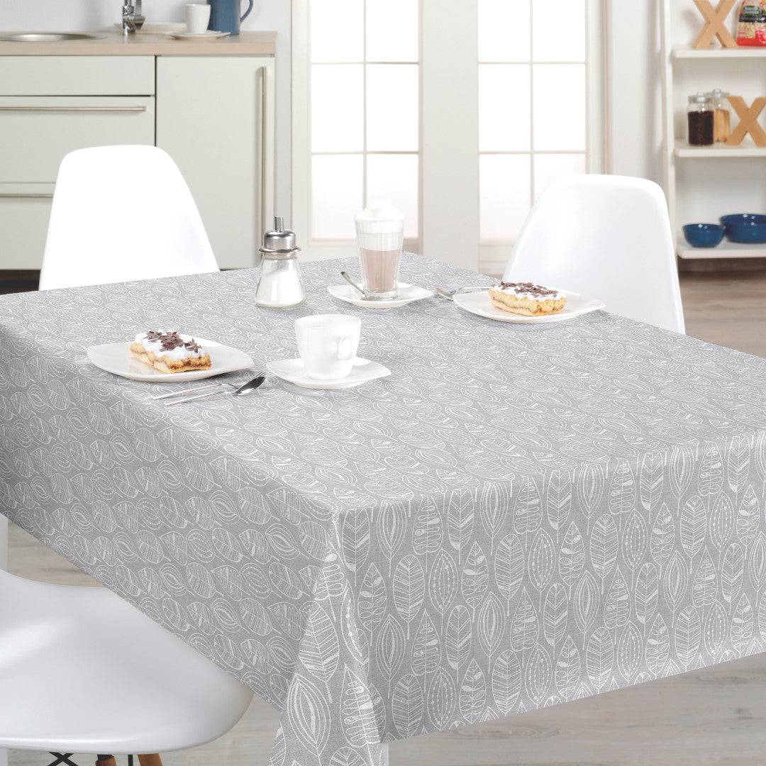 Nordfavn Nordic Leaf Grey – Voksdug med stiliseret bladmønster