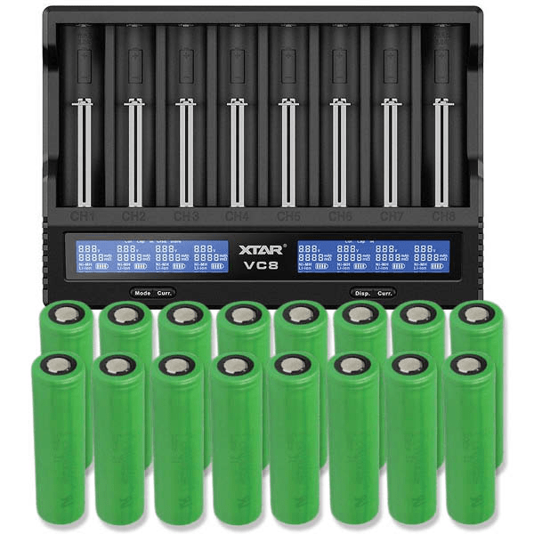 Xtar VC8S Li-ion & NiMH/NiCd batteriladdare + 16 st. Sony US18650VTC5 2600mAh Li Ion-batterier